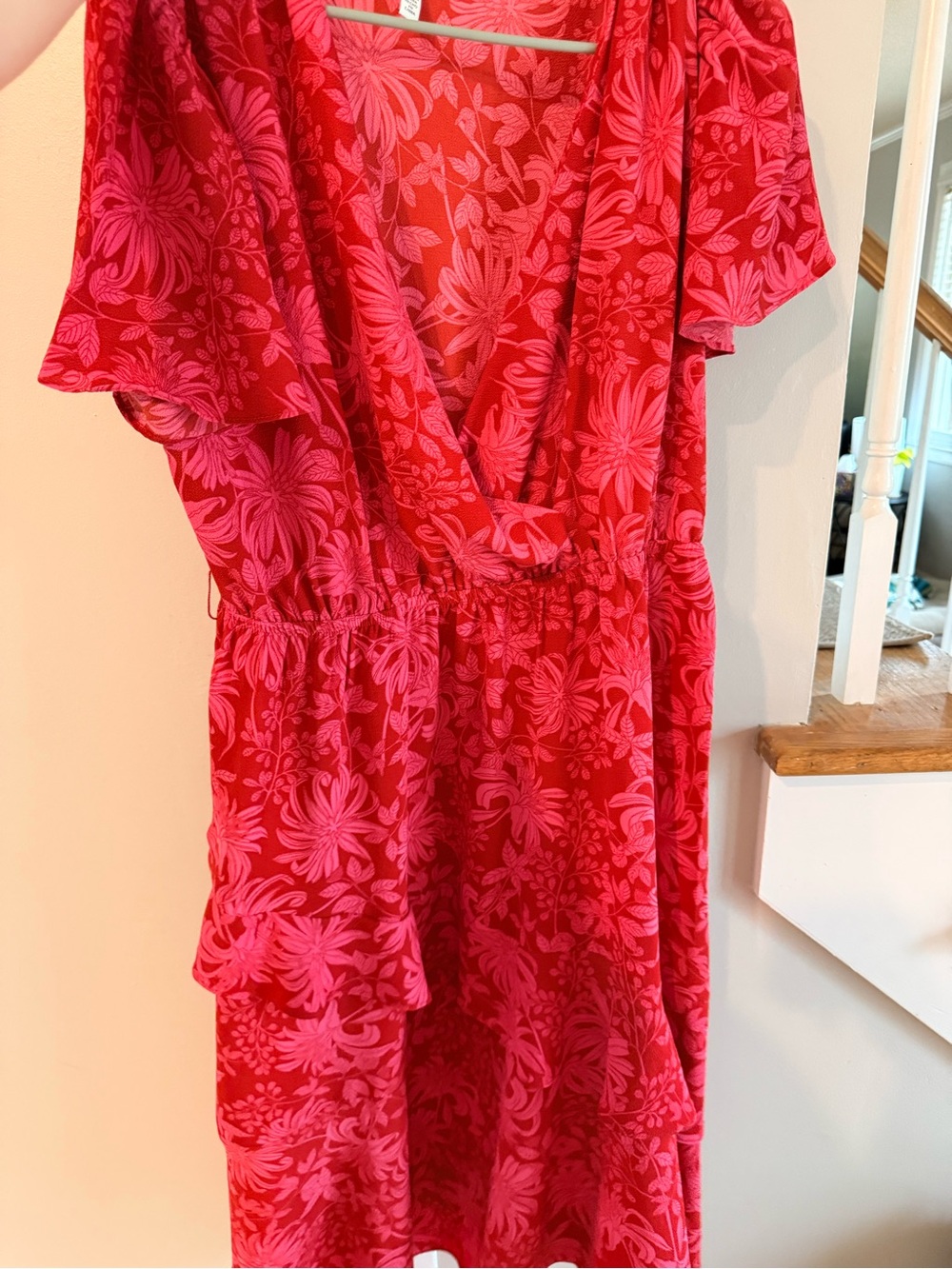 Women Floral Dress in Bright Pink/Red